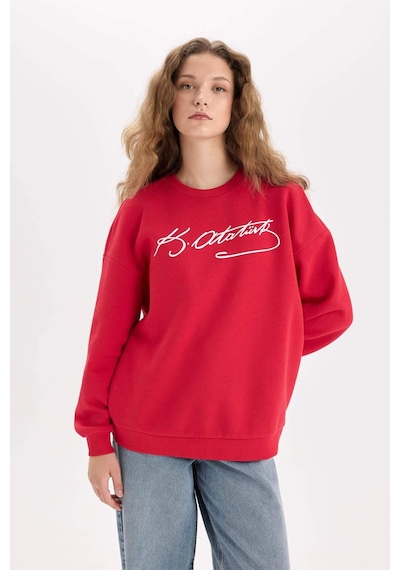 DeFacto Oversize Geniş Kalıp Atatürk İmzalı Bisiklet Yaka Kalın Sweatshirt E5446AX24WNRD286 DeFacto Oversize Geniş Kalıp Atatürk İmzalı Bisiklet Yaka Kalın Sweatshirt E5446AX24WNRD286