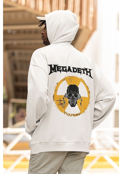 Sevbano Megadeth Müzik Grubu Baskılı Unisex Oversize Rock Metal Hoodie Beyaz