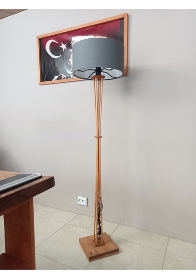 Açık Meşe Ahşap Köşe Lambası-gri Başlıklı Lambader