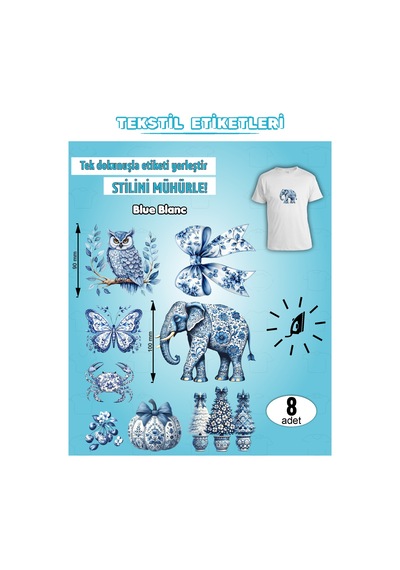 Ütü İle Yapışan Kıyafet Etiketi Blue Blanc 8li Set Karışık