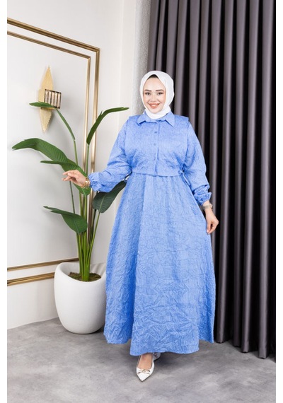Hira Life Fashion Kadın Mavi Tesettür Giyim Gömlek Detaylı Çizgili Viskon Kıraş Elbise İkili Takım Mavi Mavi Hira Life Fashion Kadın Mavi Tesettür Giyim Gömlek Detaylı Çizgili Viskon Kıraş Elbise İkili Takım Mavi Mavi