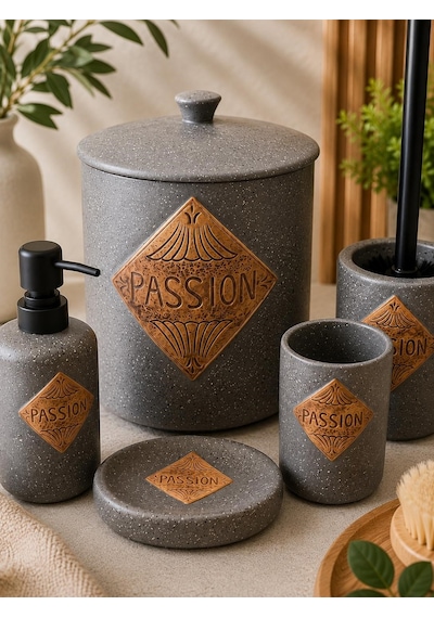 5 Parça Vilya Collection Lüx Gray Banyo Seti-6003 Gri
