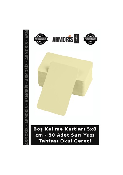 Boş Kelime Kartları 5x8 Cm - 50 Adet Sarı Yazı Tahtası Okul Gereci