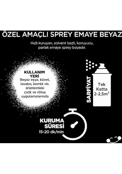 Polisan Özel Amaçlı Emaye Beyaz Sprey Boya  400 ml