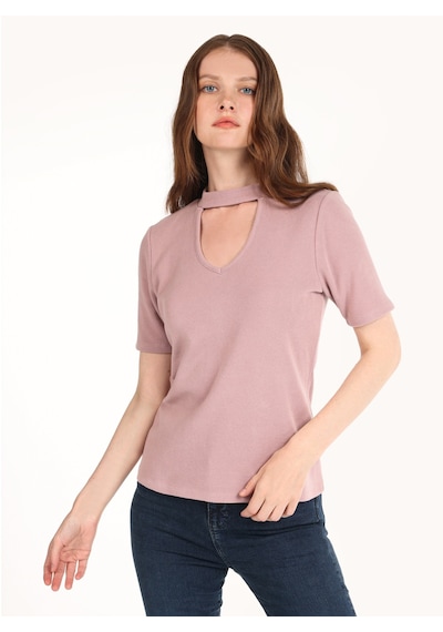 Colin's Colins Dar Kesim Yarım Balıkçı Yaka Pembe Kadın Tshirt K.kol Cl1065127 Pembe