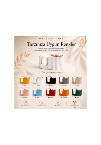 Makyaj Pamuğu Ve Kulak Çubuğu Organizeri 13cmx6cmx7cm Ekru