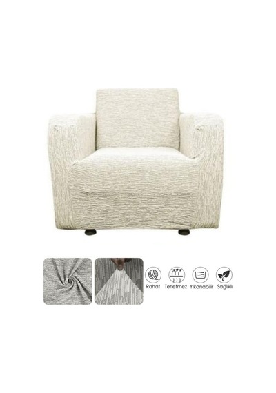 Jakarlı Düz Desen Tekli Koltuk Örtüsü Koltuk Kılıfı Streç Lastikli Esnek Krem 80 X 130 Diğer