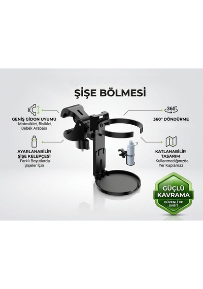 Ayarlanabilir İçecek Tutucu Motosiklet & Bisiklet Termos, Bardak, Matara Uyumlu Siyah