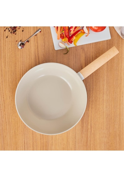 Swiss Crystal Almond Cream İndüksiyon Tabanlı Wok Tava 28 Cm Belirtilmemiş
