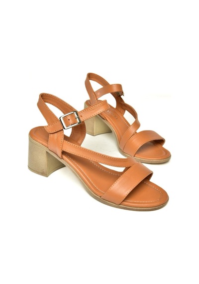 Fox Shoes P555452803 Taba Hakiki Deri Kalın Topuklu Kadın Sandalet Taba-hakiki Deri Taba