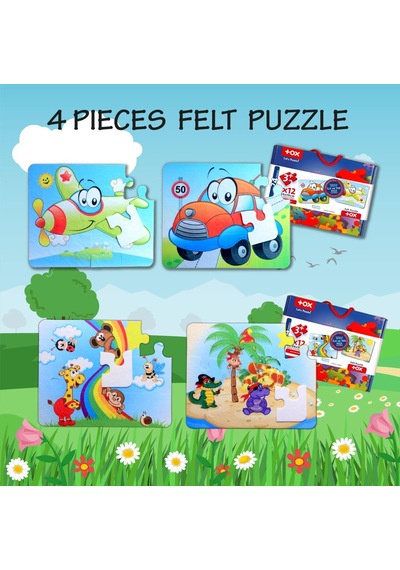 4 Set 48 Parça Tox Uçak. Araba Ve Gökkuşağı 3+ Keçe Yapboz 3