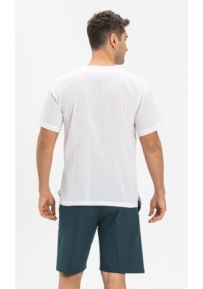 Kısa Kol Şile Bezi Bisiklet Yaka Erkek Tshirt Beyaz 3001