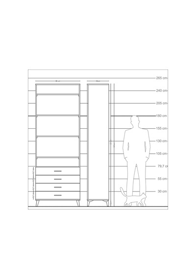 Arges Dolap 5 Raflı 4 Çekmeceli 88x30x243 Antrasit-aytaşı Antrasit