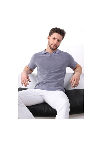 Ferraro Saks/Beyaz Kuşgözü Desenli Polo Yaka Erkek Triko T-Shirt-Saks