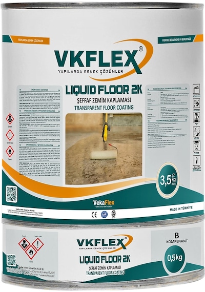 Vkflex Lıquıd Floor 2k Sıvı Cam Zemin Su Yalıtım Malzemesi Şeffaf 4 KG Set