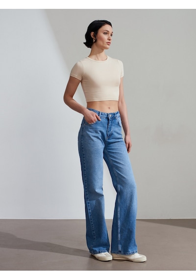 Dilvin 31104 Crop T-shirt-taş Taş