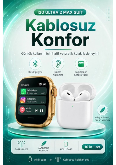 Bluetooth Uyumlu Akıllı Saat Ve Kablosuz Kulaklık Günlük Kullanıma Uygun Set