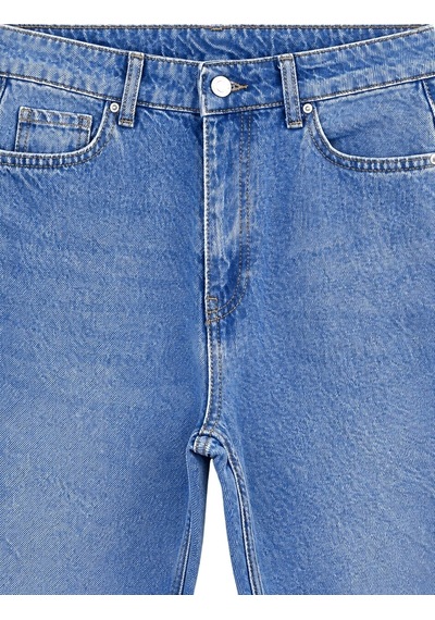 Vadon 1056 Kadın Yüksek Bel Pis Paça Wide Leg Jean Pantolon Mavi