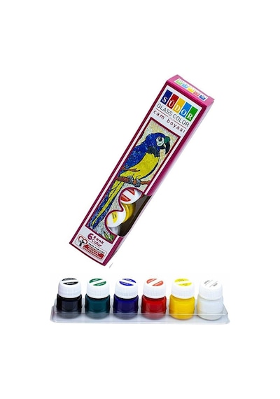 Südor Cam Boyası 6 Renk 15 Ml 1 Paket Cam Vitray Boyası Vitray Boya Seti 6 Lı Çok Renkli