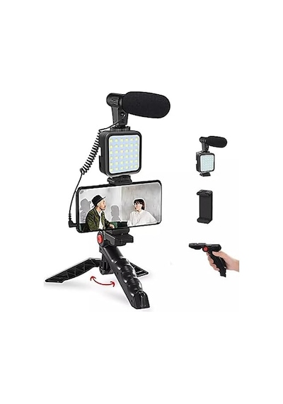 Tripod, Selfie, Video Üretimi İçin Kit, Stand, Uzaktan Kumandalı Mikrofon Led Işık Ve Mini Tripod Telefon Vlog Video Kayıt İçin Aradığınız Herşey Bu Kutuda Ay-49