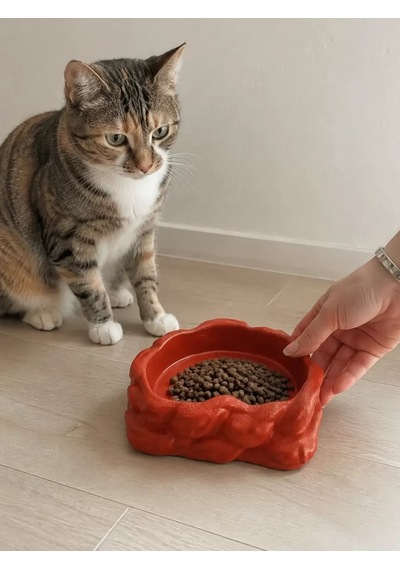 Hubrendy Sh Eko Form Model Beton Kedi Köpek Mama Ve Su Kabı 16cm 16cm 5.5cm - Kiremit