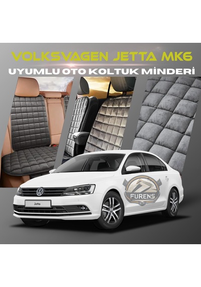 Volksvogen Jetta Mk6 Antrasit Renk Tay Tüyü Cepli & Terletmez Sırtlı Oto Koltuk Minder Seti - Koltuk Koruma Kılıfı Ön & Arka Tam Set