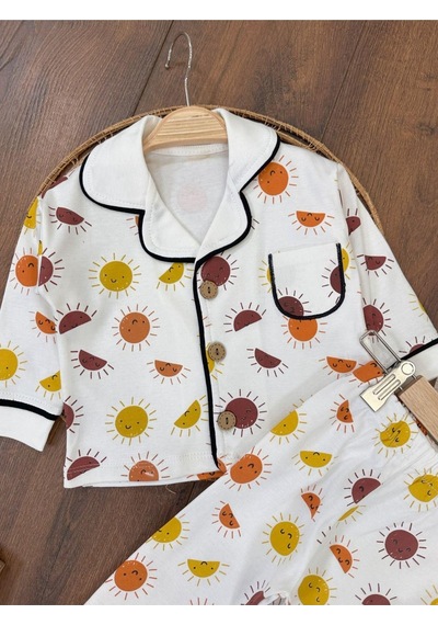 Ünisex Güneş Desenli Pijama Takımı 4bb2 Beyaz