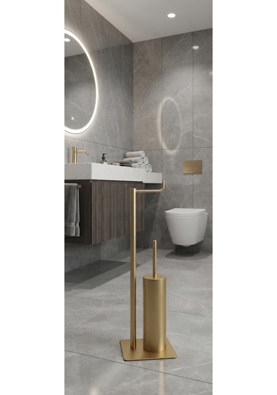 Ayaklı Wc Kağıtlık Ve Fırçalık Seti Mat Gold