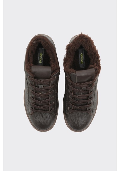 Derinet Hakiki Deri Comfort Taban Kürklü Kadın Sneaker Kahve Kahve
