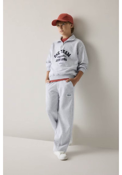 Defacto Regular Fıt Dik Yaka Pamuklu Baskılı Gri Erkek Çocuk Sweatshirt H9892a8/gr400