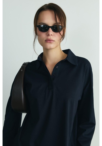 Suud Collection Lacivert Polo Yaka Oversize Tişört