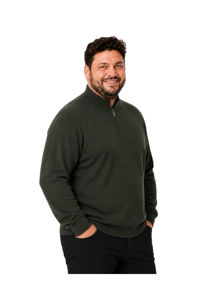 Battalmoda Erkek Büyük Beden Haki Fermuarlı Dik Yaka Pamuklu Kazak 3xl-4xl-5xl-6xl