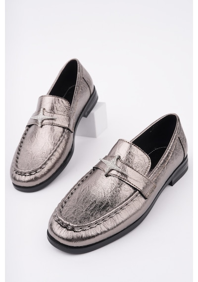 Muggo Arrow Tokalı Kadın Günlük Loafer Ayakkabı GÜMÜŞ