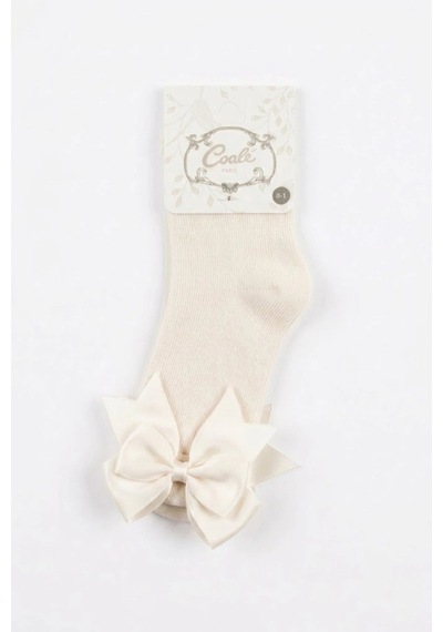 Cocole Socks Kız Çocuk Aksesuarlı Dizaltı Çorabı Tekli Pamuklu Düz Ekru Fiyonklu