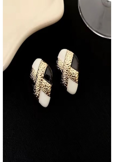 Kadın Küpe Özel Seri İthal Gold İşleme Siyah Beyaz Vintage Küpe Çok Renkli