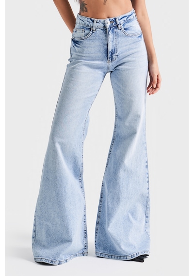 Itsbasic Kadın Kot Rengi 4s5-3 Mry Flare Fit Bol Paça %100 Koton İç Boy 83cm Denim Jean Mavi