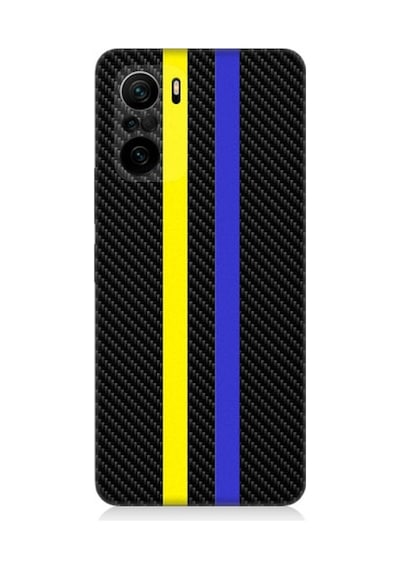 Xiaomi Redmi K40 Uyumlu Sarı Lacivert Karbon Motif Desenli Silikon Kılıf