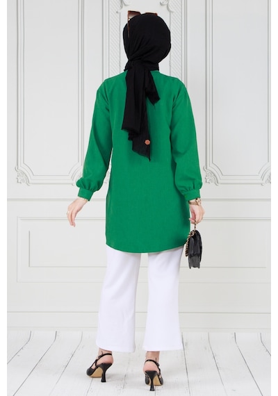 Sevitli Kapağı Taş Detaylı Tunik-yeşil-3574-yeşil Yeşil
