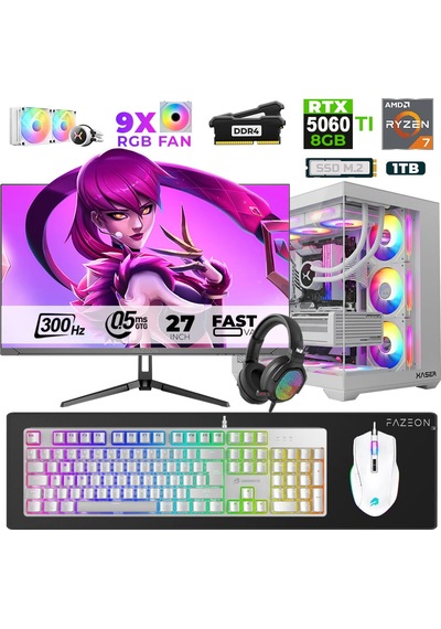 Xaser Star X100 R7-5700X 16 GB 1 TB M.2 NVMe SSD 8 GB RTX5060Ti 27" Free Dos Dizüstü Bilgisayar