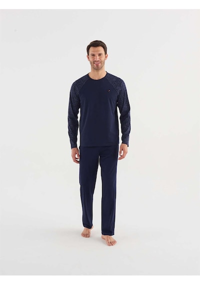 Mod Collection MOD COLLECTION Erkek Lacivert Yuvarlak Yaka Pijama Takım-4715 Çok Renkli