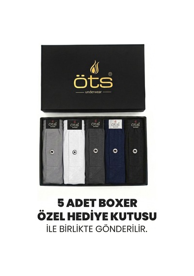 Öts Premium 5'li Erkek Boxer Düğmeli, Süprem - Hediye Kutulu, %100 Pamuk, Renkli