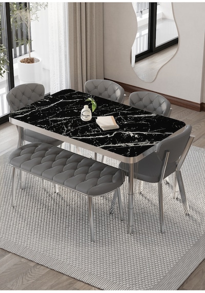 Akuamarin Mutfak Yemek Masası Takımı- 6 Kişilik Mutfak Masa Sandalye Takımı- Mutfak Masası Takımı Gümüş Akuamarin Mutfak Yemek Masası Takımı- 6 Kişilik Mutfak Masa Sandalye Takımı- Mutfak Masası Takımı Gümüş