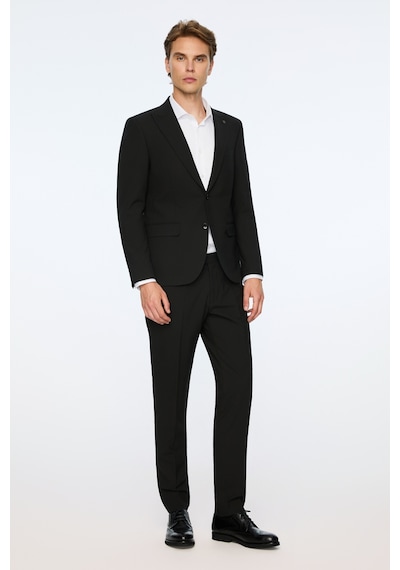 Morven Erkek Siyah Poliviskon Basic Düz Slim Fit Sivri Yaka Takım Elbise 26mc001076001 Siyah