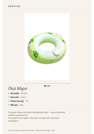 Oglo Yeşil Yüzme Simidi Bas-şişir Pratik Çift Emniyetli, Ebeveyn Kontrollü
