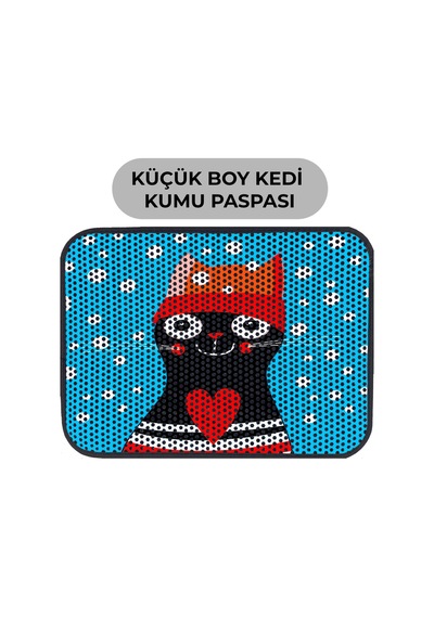 Renkli Desenli Elekli Kedi Tuvalet Önü Paspası 45 X 60 Cm Küçük Mavi - 834019631