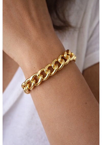 Kalın Zincirli Cadena Gold Bileklik Gümüş + Altın