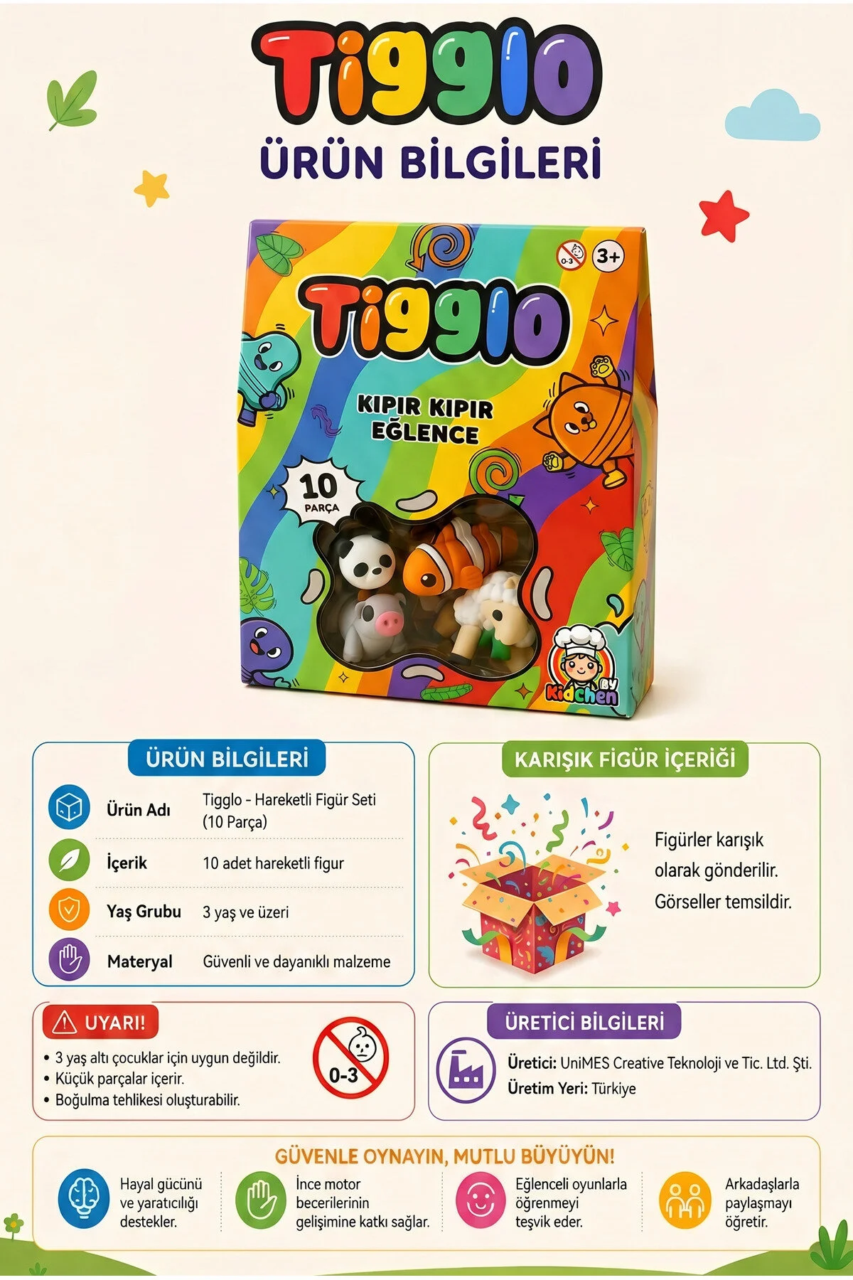 Tigglo 10 Lu Sürpriz Mini Hayvan Figür Seti Renkli Oyuncak Hareketli, Koleksiyonluk Figürler