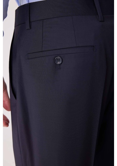 Erkek Lacivert Regular Fit Yün Karışımlı Kumaş Pantolon