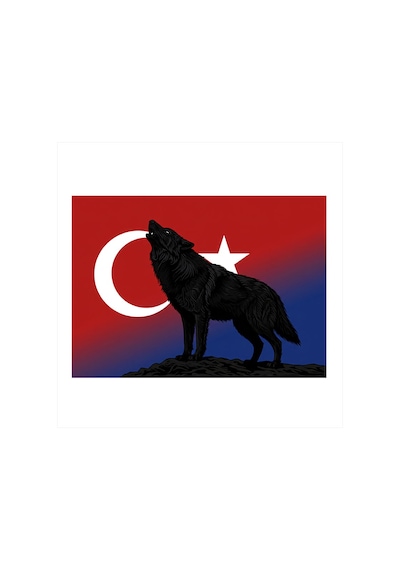 Türk Bayrağı Ve Kurt Silüeti Mdf Tablo