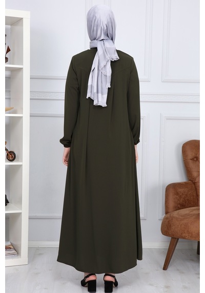 İbrahim Burak Etiler Collection Medine İpeği Tesettür Pile Detaylı Ferace Ms-0165 Haki